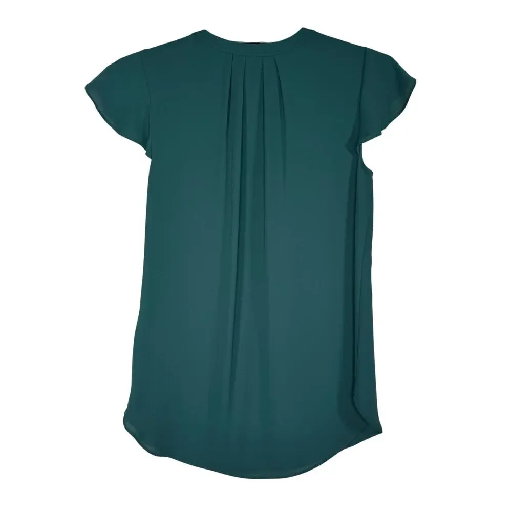 J. Crew Green V-Neck Flutter Sleeve Lightweight Blouse 0
